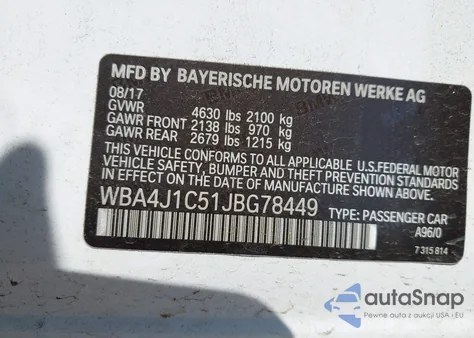 2018 BMW 430I Gran Coupe z USA, uszkodzony, nr VIN WBA4J1C51JBG78449